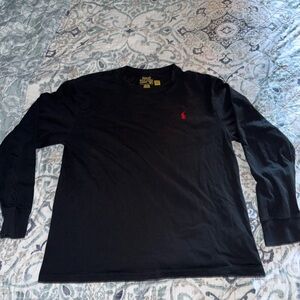 Polo by Ralph Lauren Men's Black Long Sleeve Tee with Red Logo